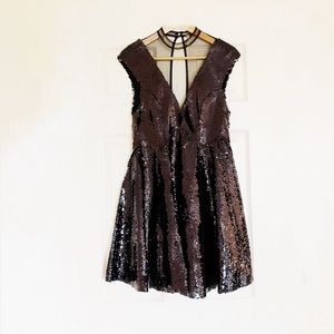 Free People Black Illusion Sequin Flare Dress